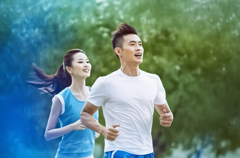 年轻情侣在公园慢跑健身,高清,摄影图,摄影图片,图片大全,摄影图免费下载